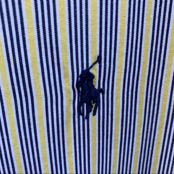Ralph Lauren custom fit 100% cotton shirt Size XXL pin stripes: navy/yellow - Picture 4 of 9